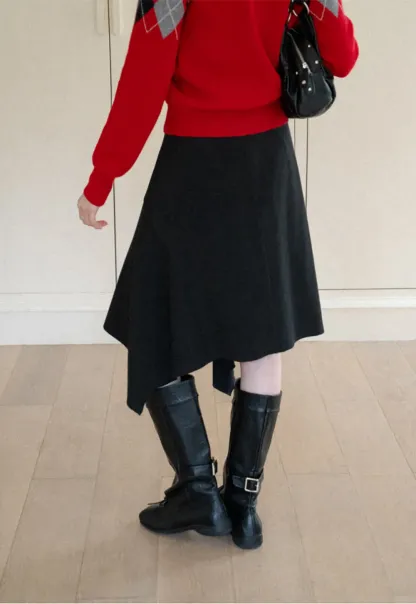 Asymmetrical Hem Flared Skirt