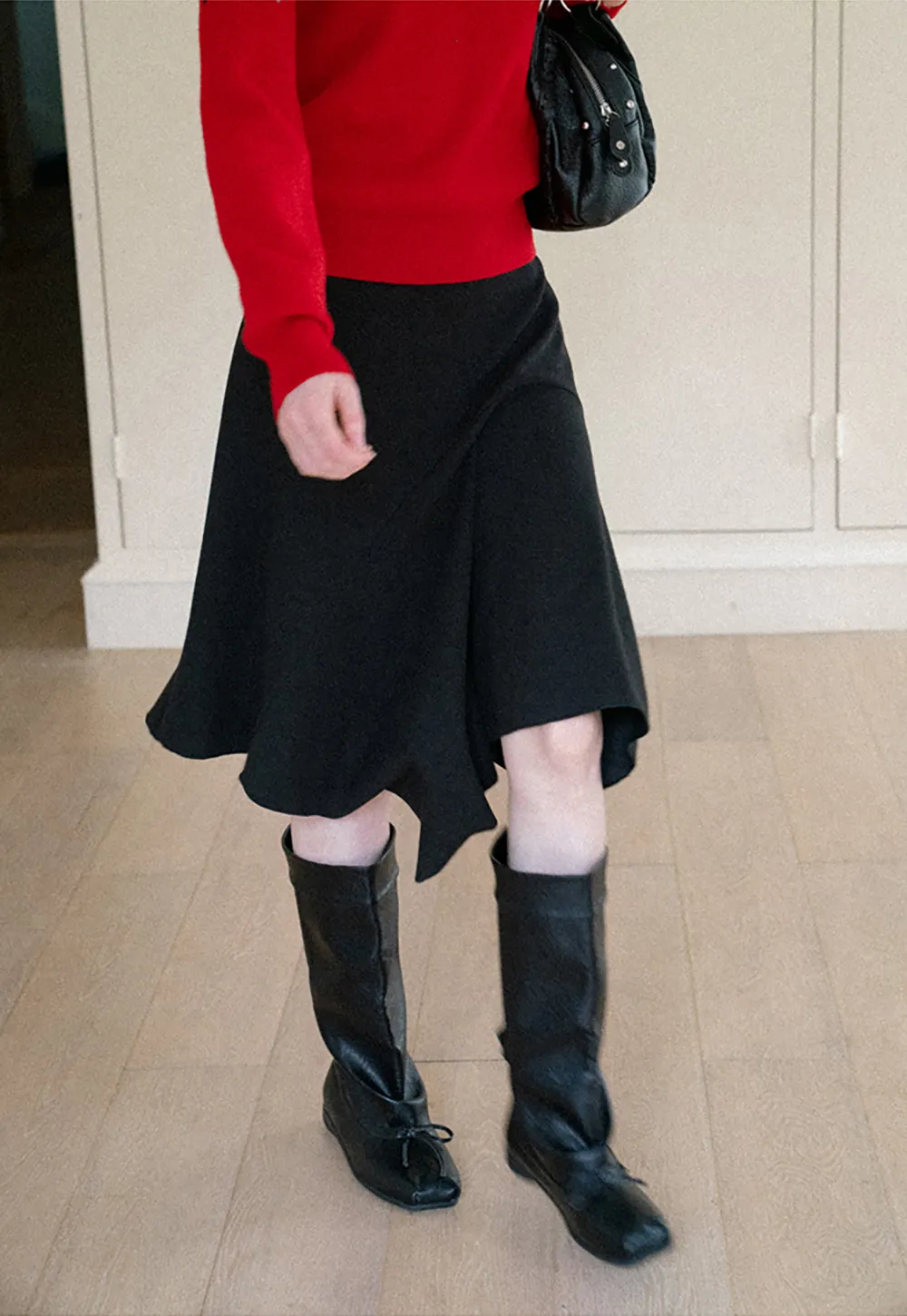 Asymmetrical Hem Flared Skirt