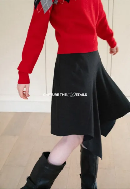 Asymmetrical Hem Flared Skirt
