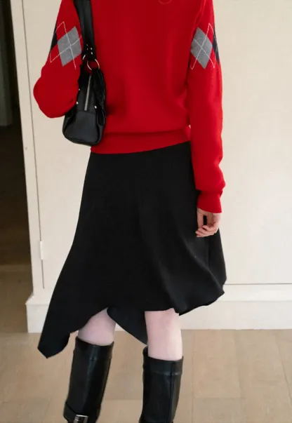 Asymmetrical Hem Flared Skirt