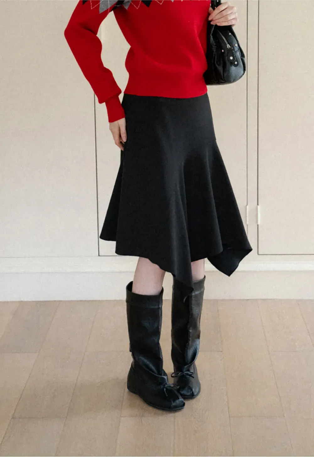 Asymmetrical Hem Flared Skirt