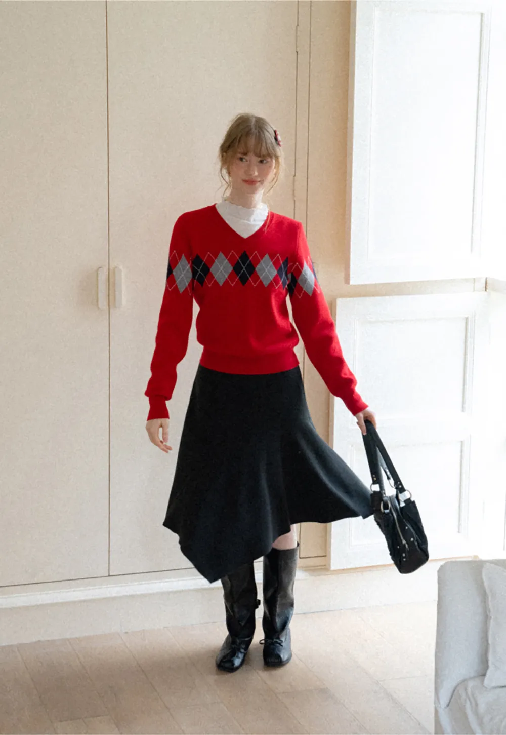 Asymmetrical Hem Flared Skirt