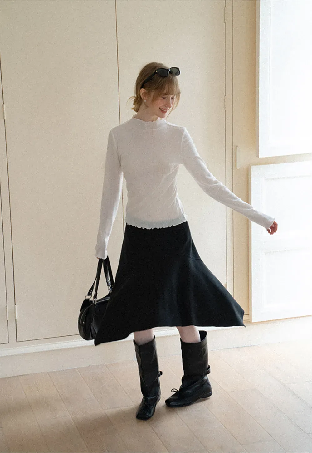 Asymmetrical Hem Flared Skirt