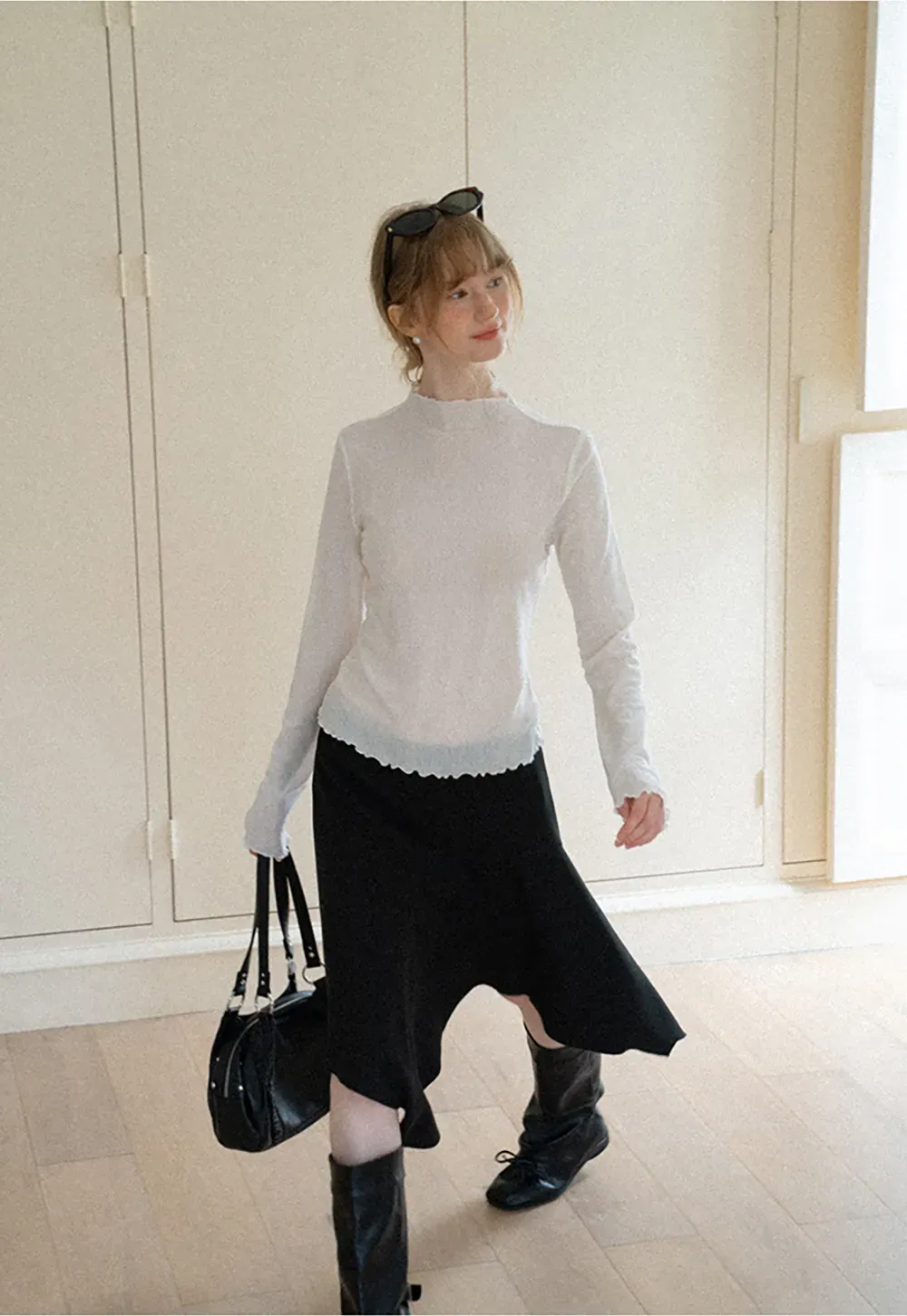 Asymmetrical Hem Flared Skirt