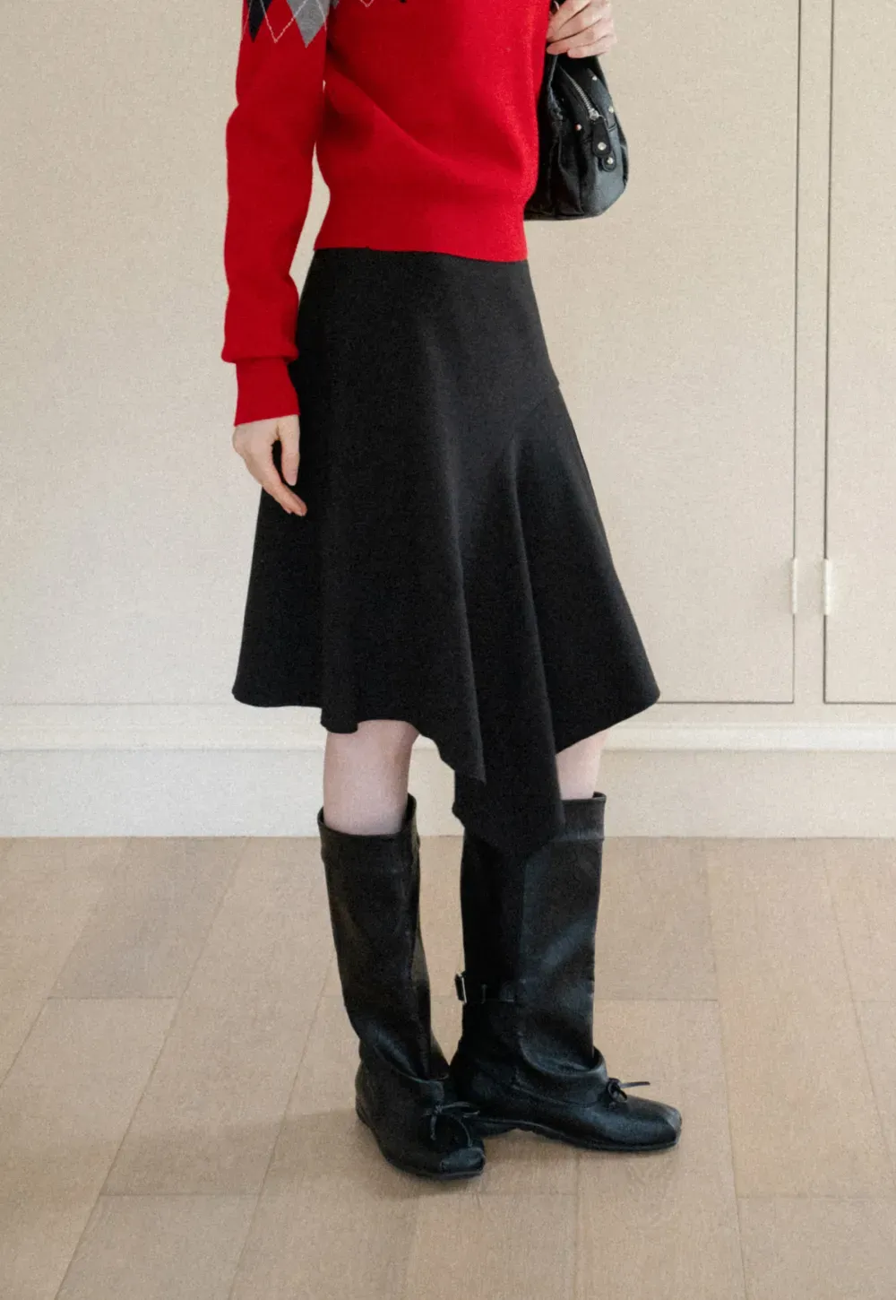 Asymmetrical Hem Flared Skirt