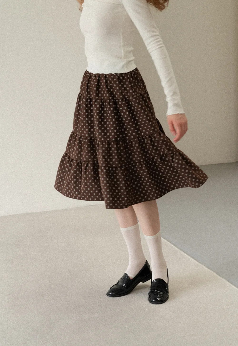 Tiered Polka Dot Midi Skirt