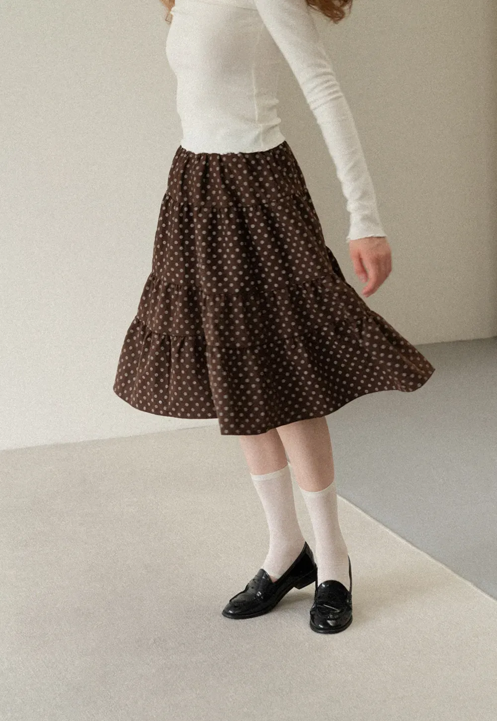 Tiered Polka Dot Midi Skirt