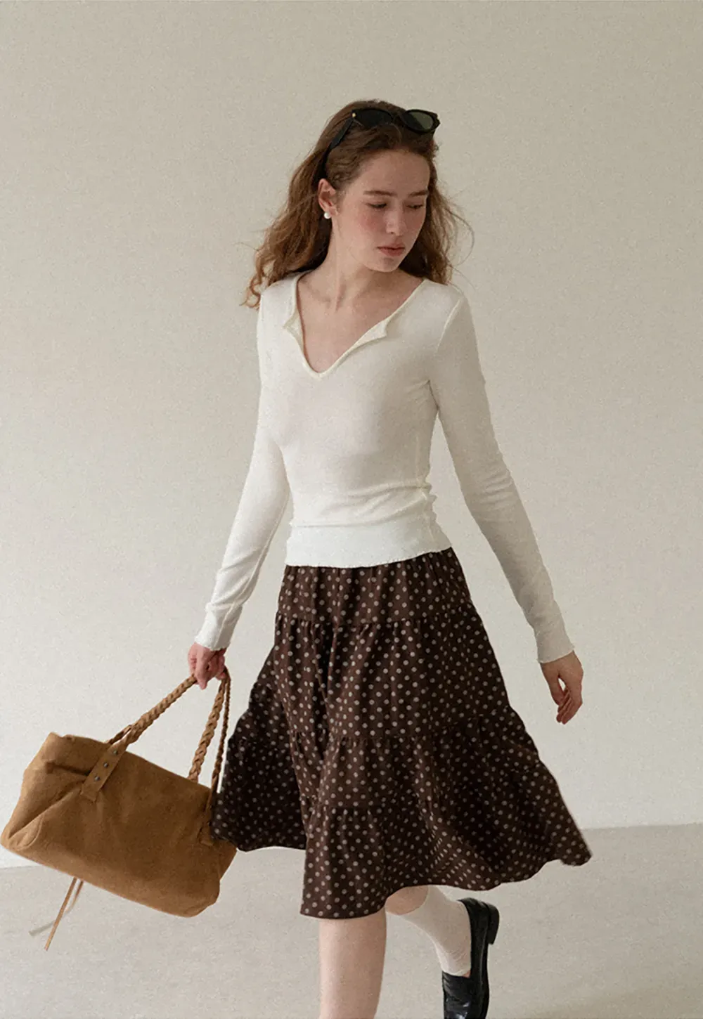 Tiered Polka Dot Midi Skirt