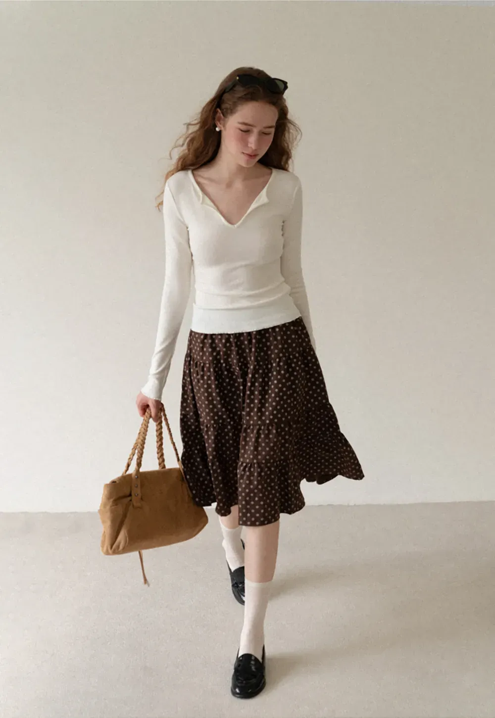 Tiered Polka Dot Midi Skirt