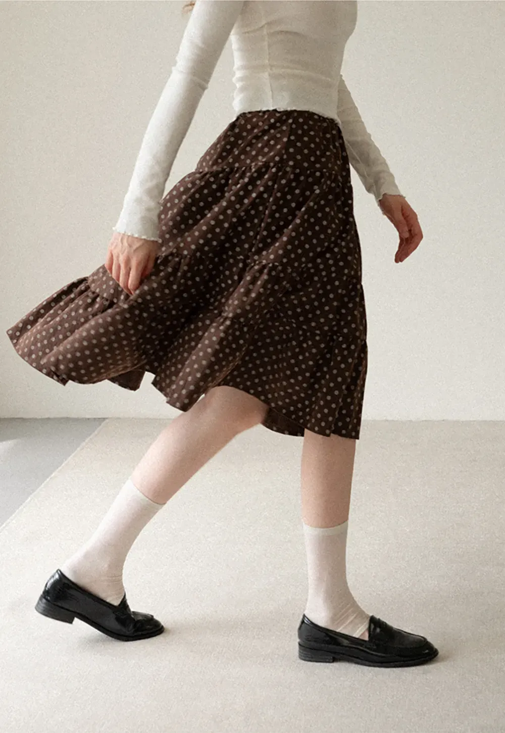 Tiered Polka Dot Midi Skirt