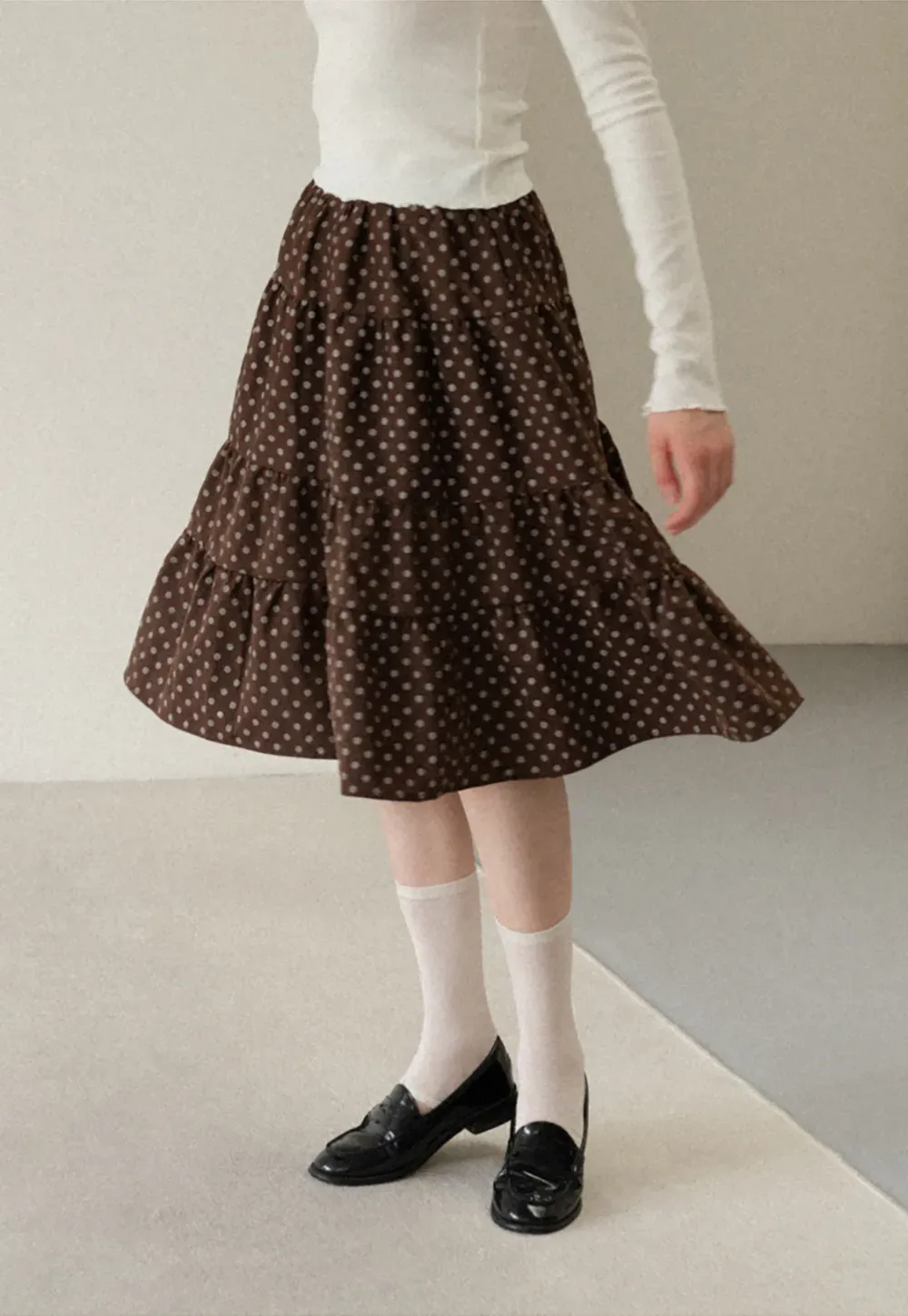Tiered Polka Dot Midi Skirt