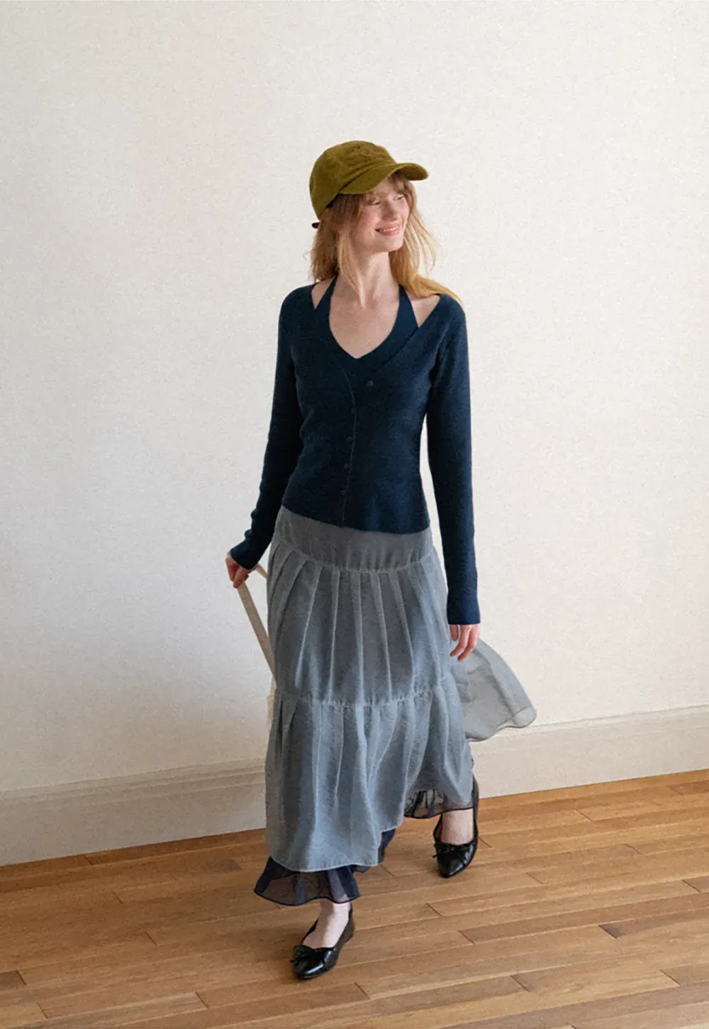 V Neck Button Front Cardigan Woolen Knit Sweater