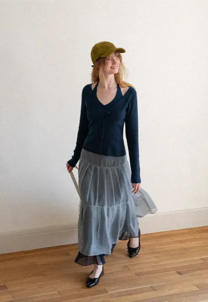 V Neck Button Front Cardigan Woolen Knit Sweater