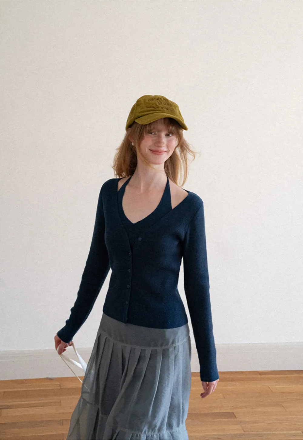 V Neck Button Front Cardigan Woolen Knit Sweater