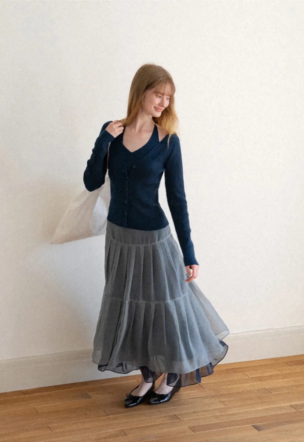 V Neck Button Front Cardigan Woolen Knit Sweater
