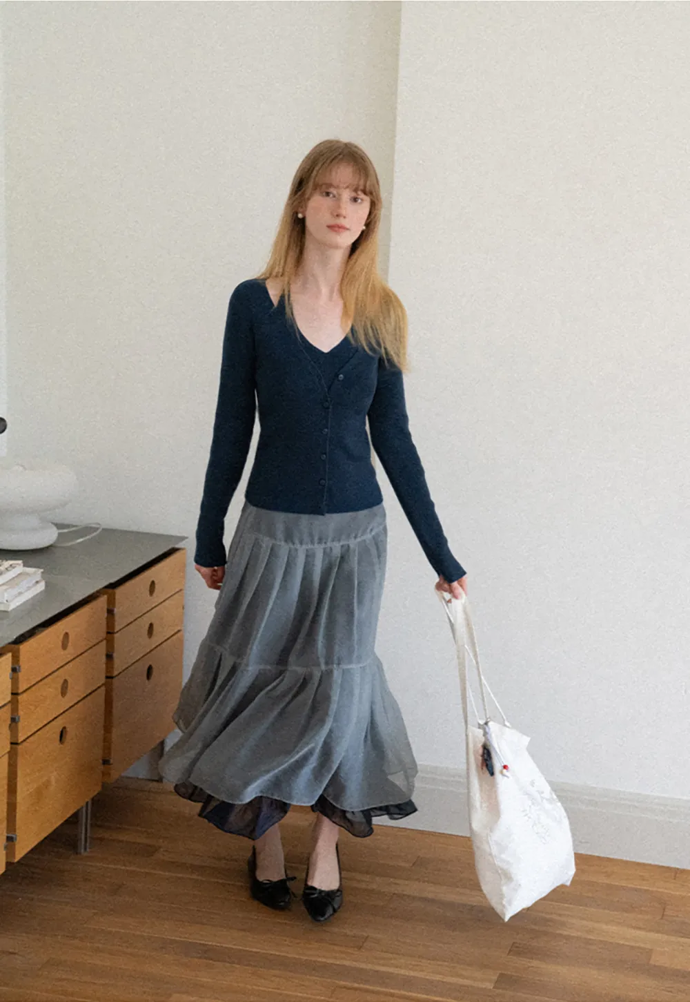 V Neck Button Front Cardigan Woolen Knit Sweater