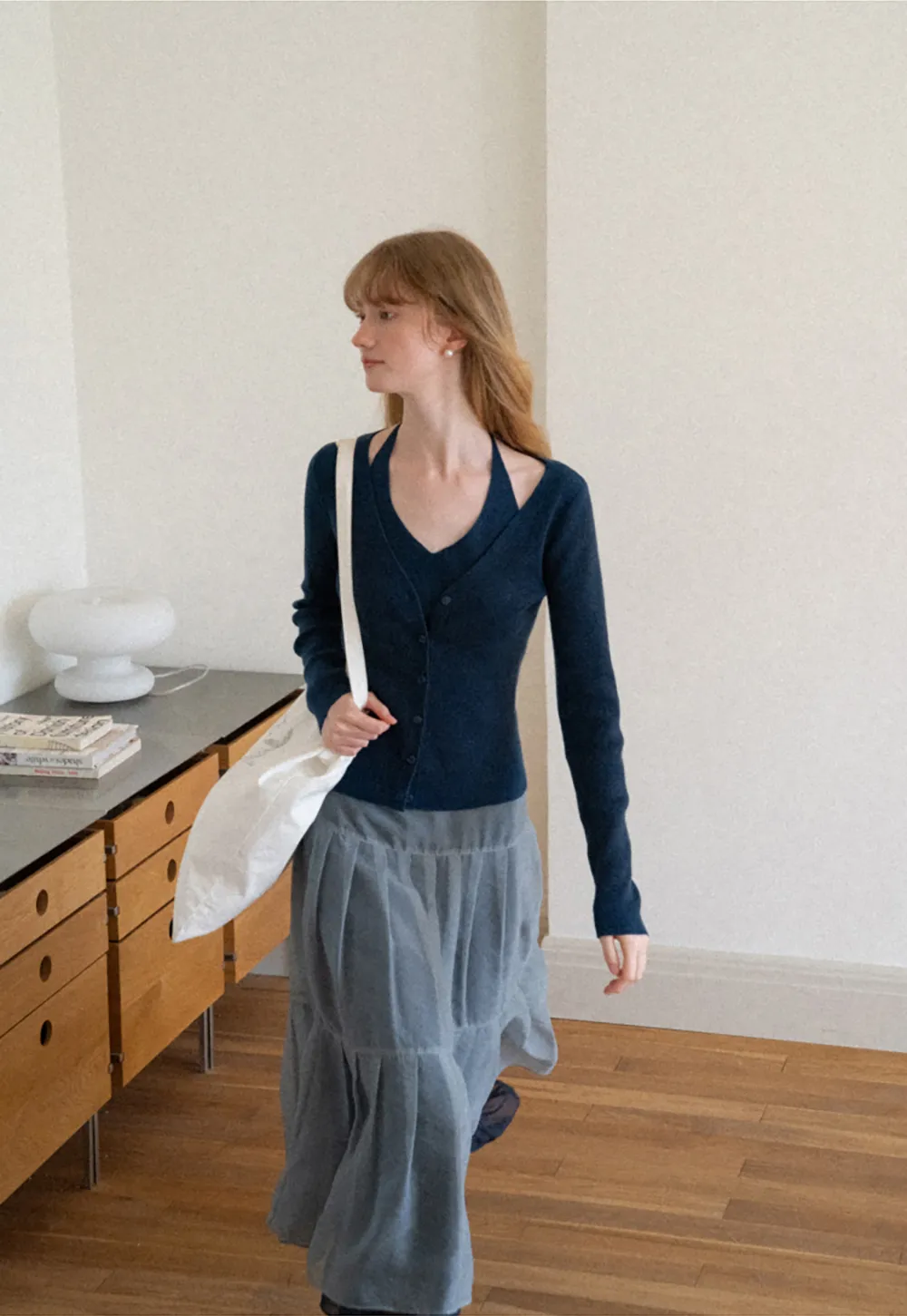 V Neck Button Front Cardigan Woolen Knit Sweater