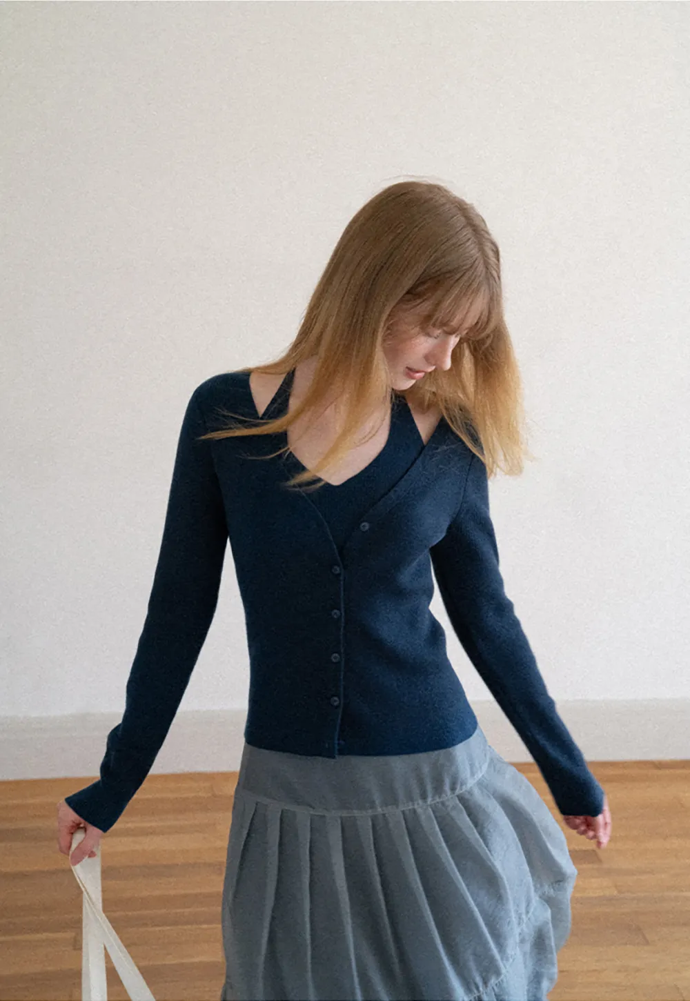 V Neck Button Front Cardigan Woolen Knit Sweater