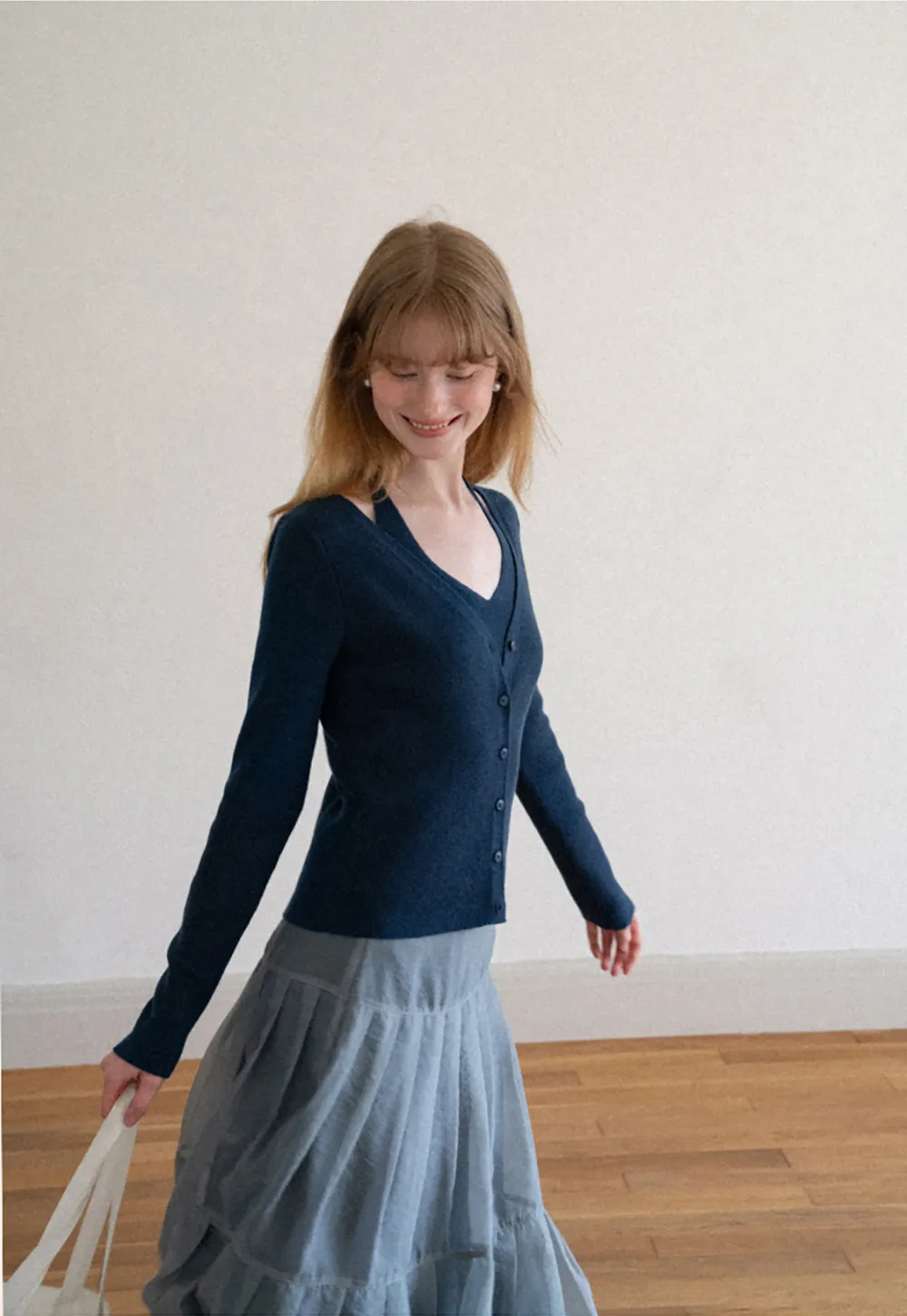V Neck Button Front Cardigan Woolen Knit Sweater