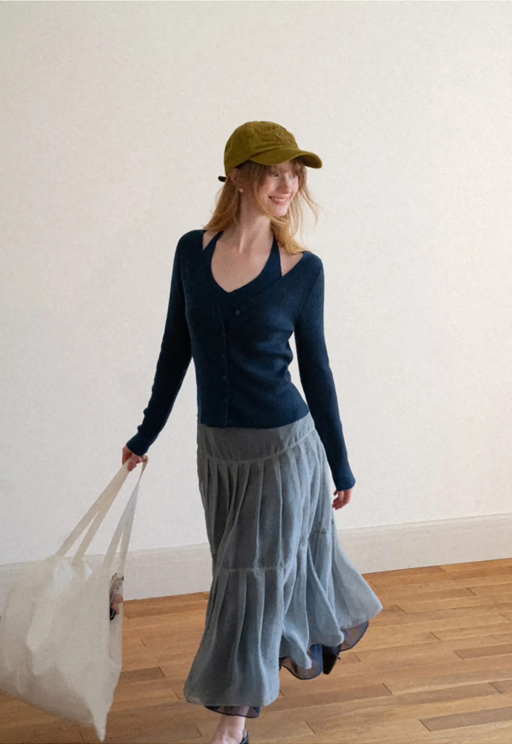 V Neck Button Front Cardigan Woolen Knit Sweater