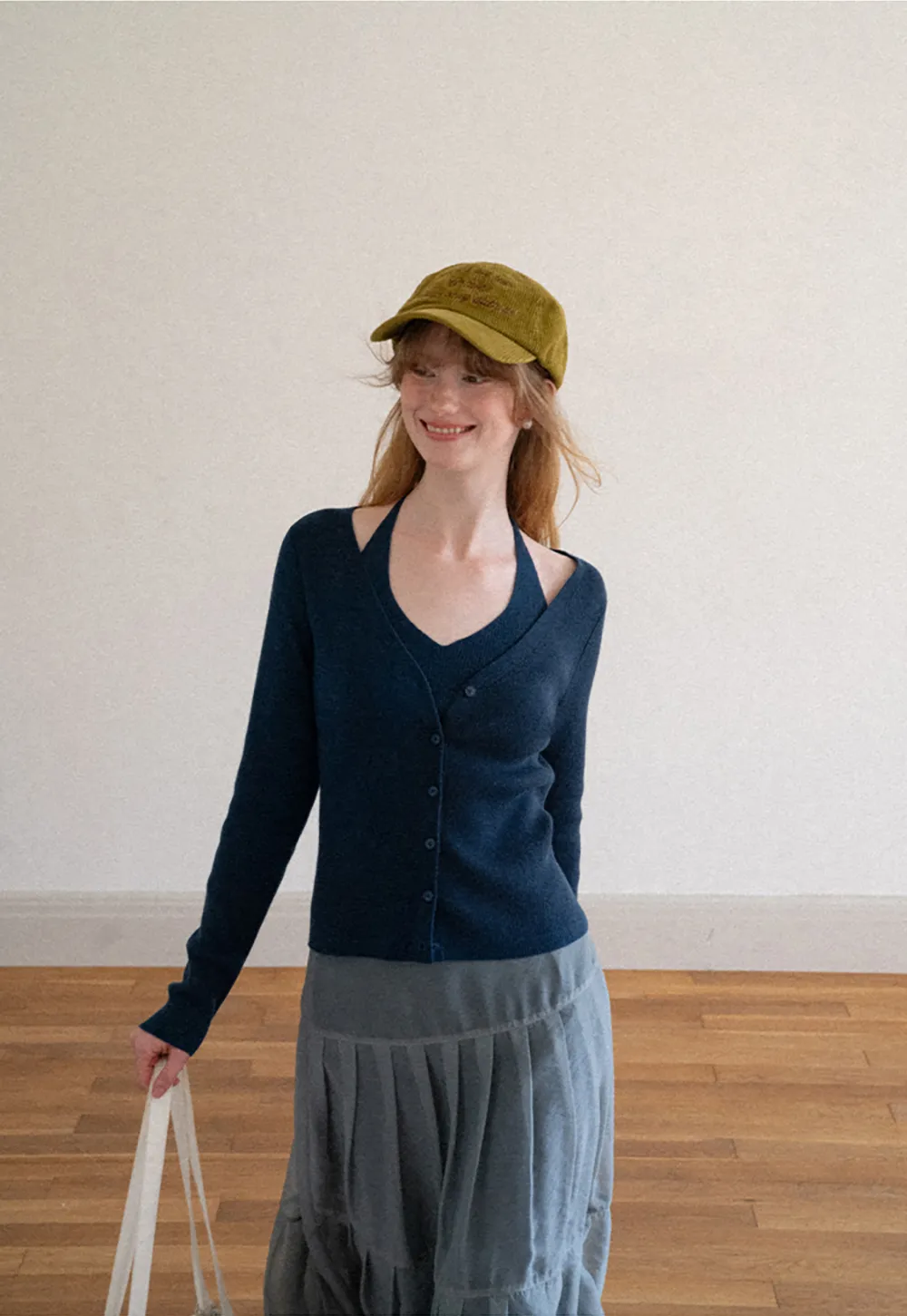 V Neck Button Front Cardigan Woolen Knit Sweater