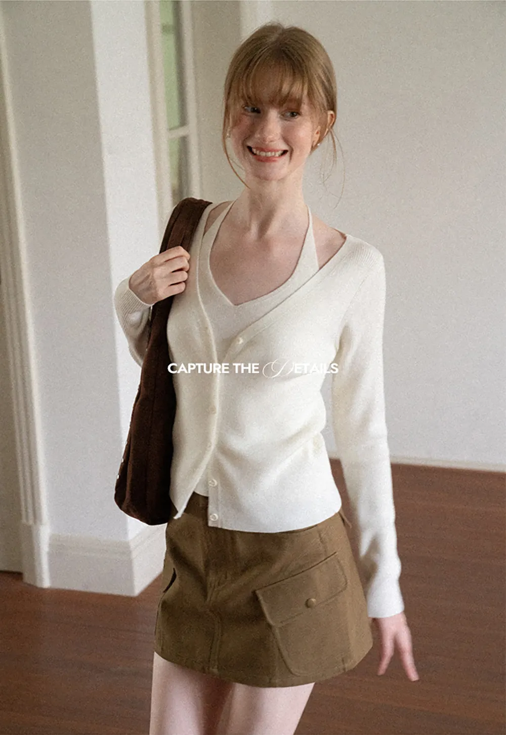 V Neck Button Front Cardigan Woolen Knit Sweater