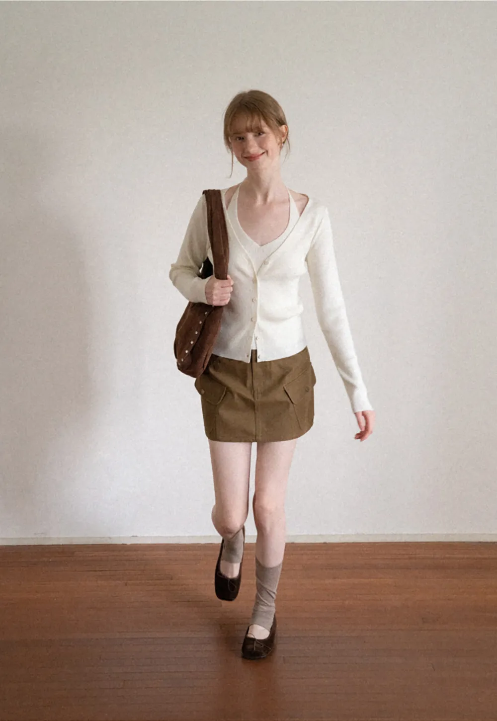 V Neck Button Front Cardigan Woolen Knit Sweater