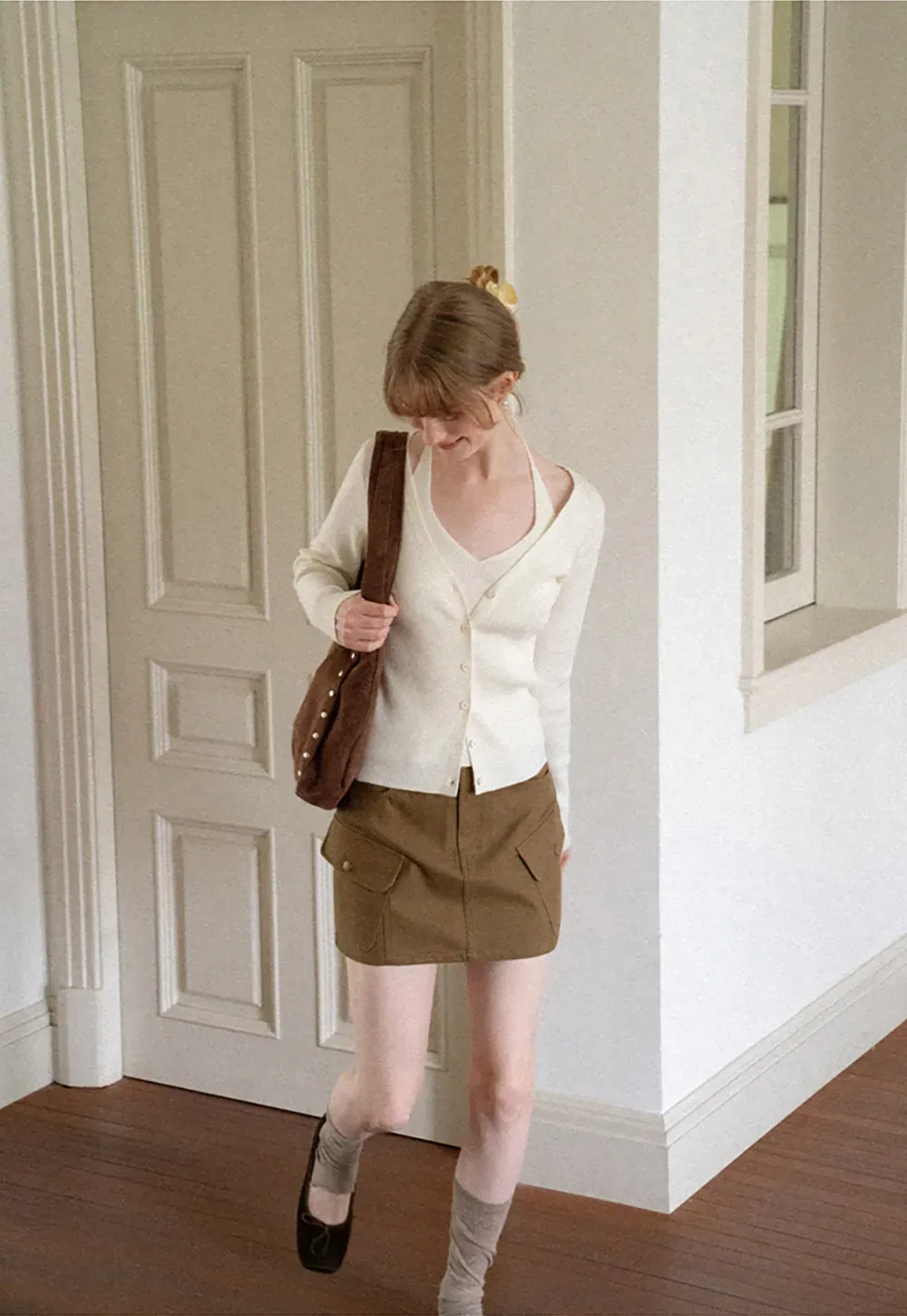 V Neck Button Front Cardigan Woolen Knit Sweater