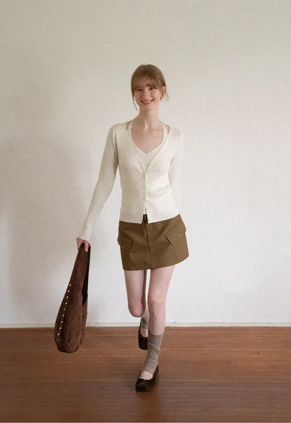 V Neck Button Front Cardigan Woolen Knit Sweater