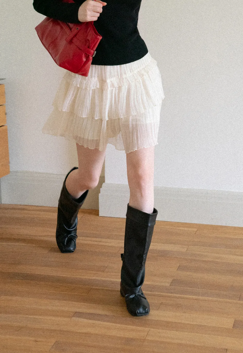 Tiered Pleated Sheer Organza Skirt