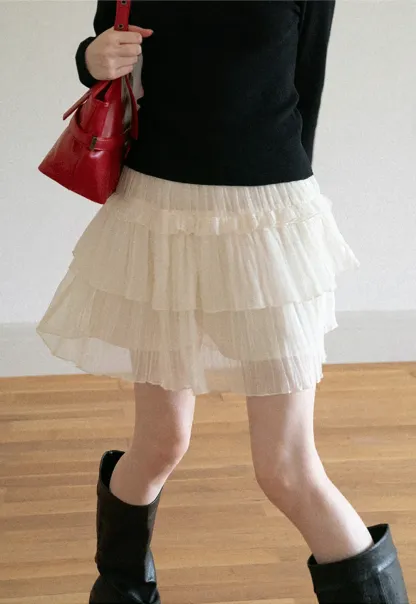 Tiered Pleated Sheer Organza Skirt