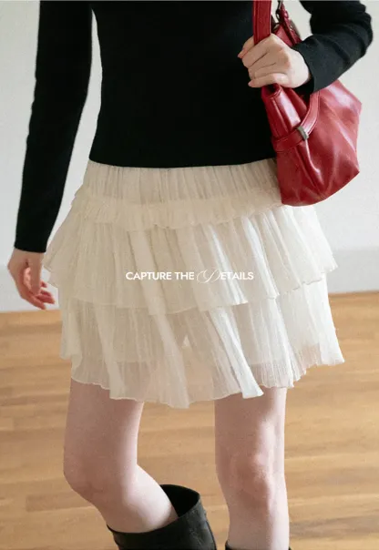 Tiered Pleated Sheer Organza Skirt