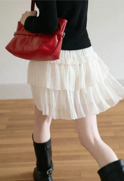 Tiered Pleated Sheer Organza Skirt