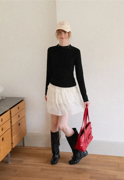 Tiered Pleated Sheer Organza Skirt