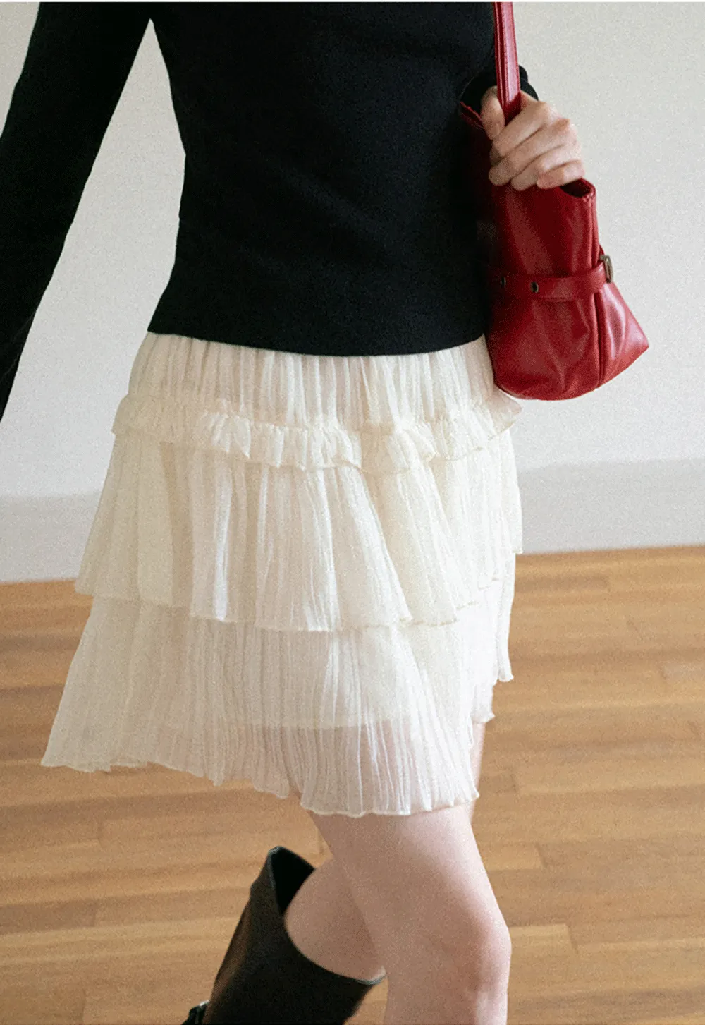 Tiered Pleated Sheer Organza Skirt
