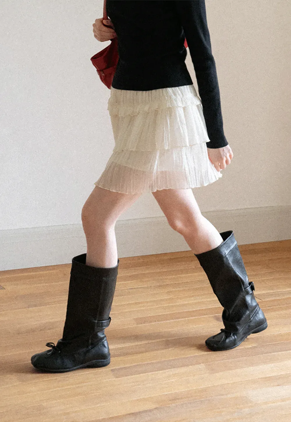 Tiered Pleated Sheer Organza Skirt