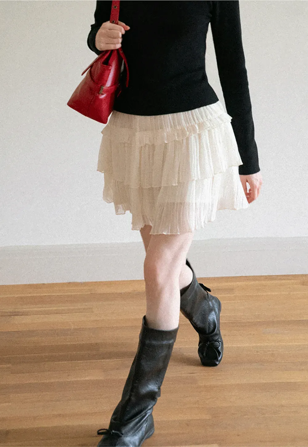 Tiered Pleated Sheer Organza Skirt