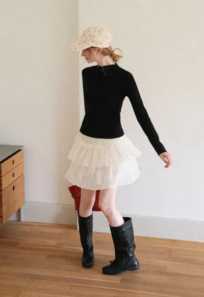 Tiered Pleated Sheer Organza Skirt