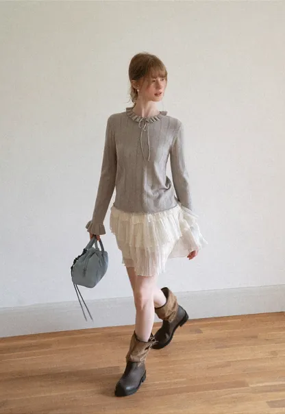 Tiered Pleated Sheer Organza Skirt