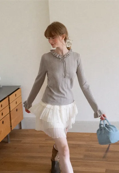 Tiered Pleated Sheer Organza Skirt