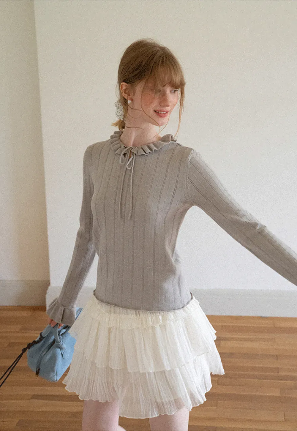Tiered Pleated Sheer Organza Skirt