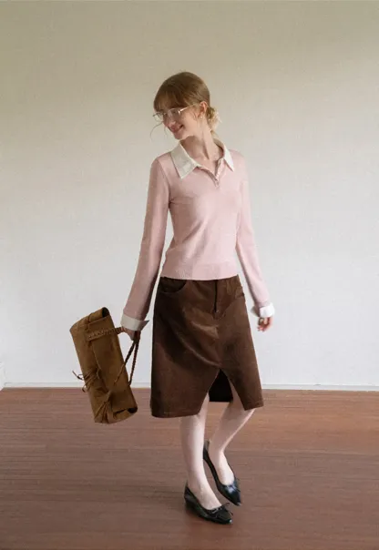 Corduroy A Line Mini Skirt with Center Seam