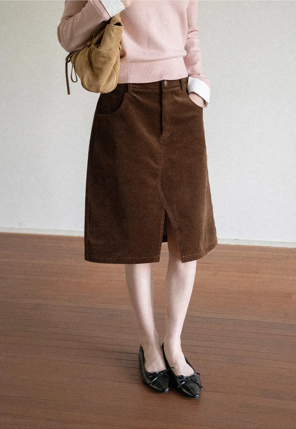 Corduroy A Line Mini Skirt with Center Seam