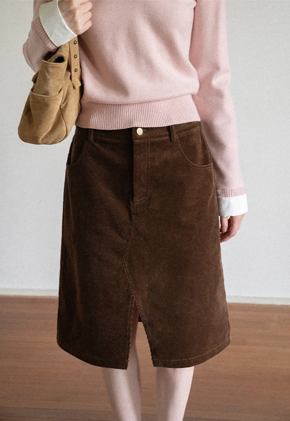 Corduroy A Line Mini Skirt with Center Seam