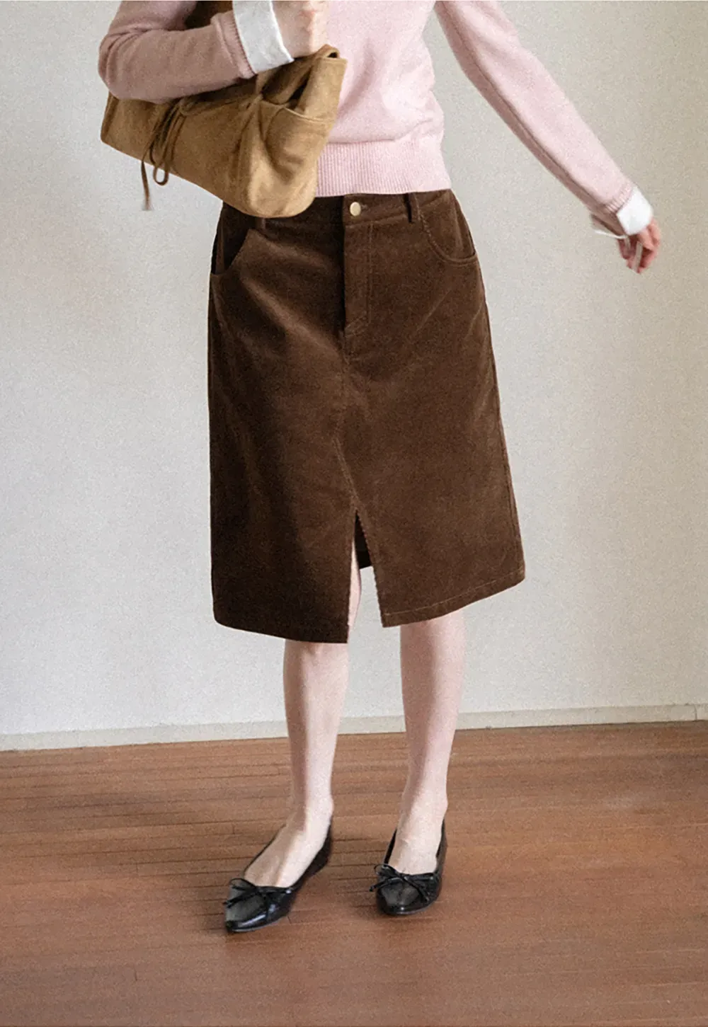 Corduroy A Line Mini Skirt with Center Seam