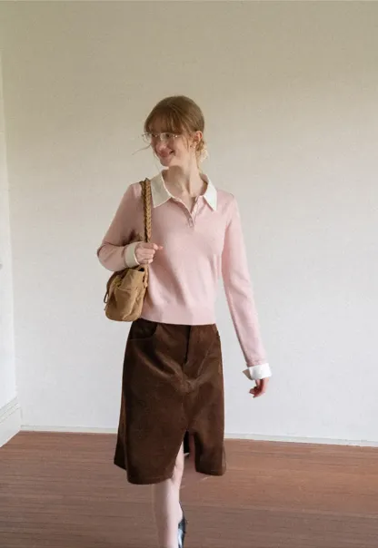 Corduroy A Line Mini Skirt with Center Seam