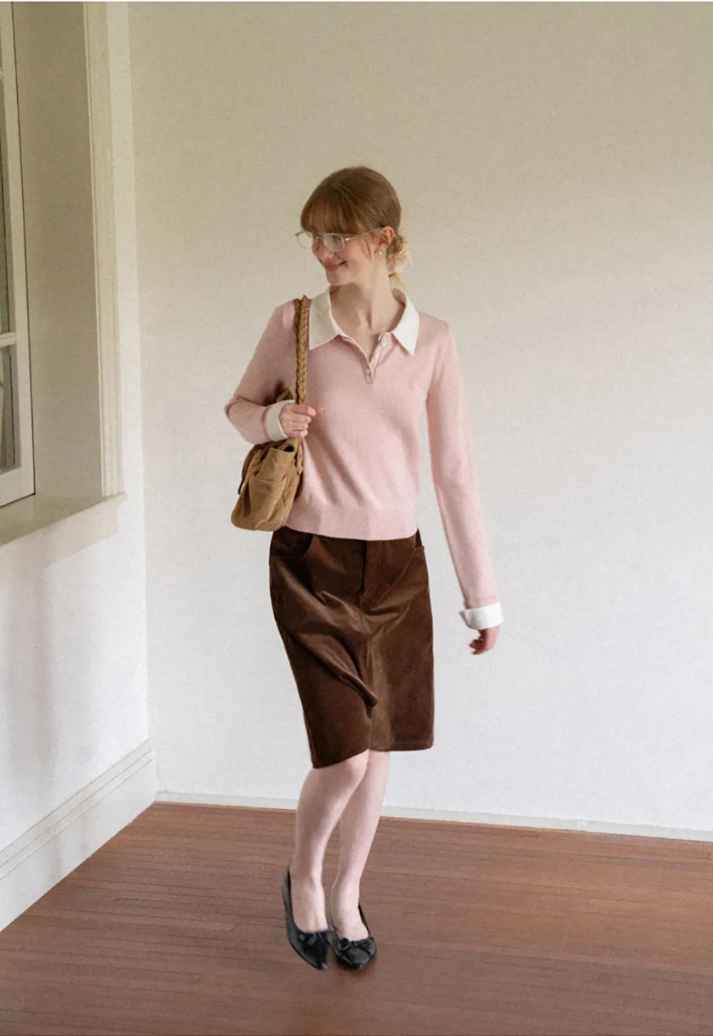 Corduroy A Line Mini Skirt with Center Seam