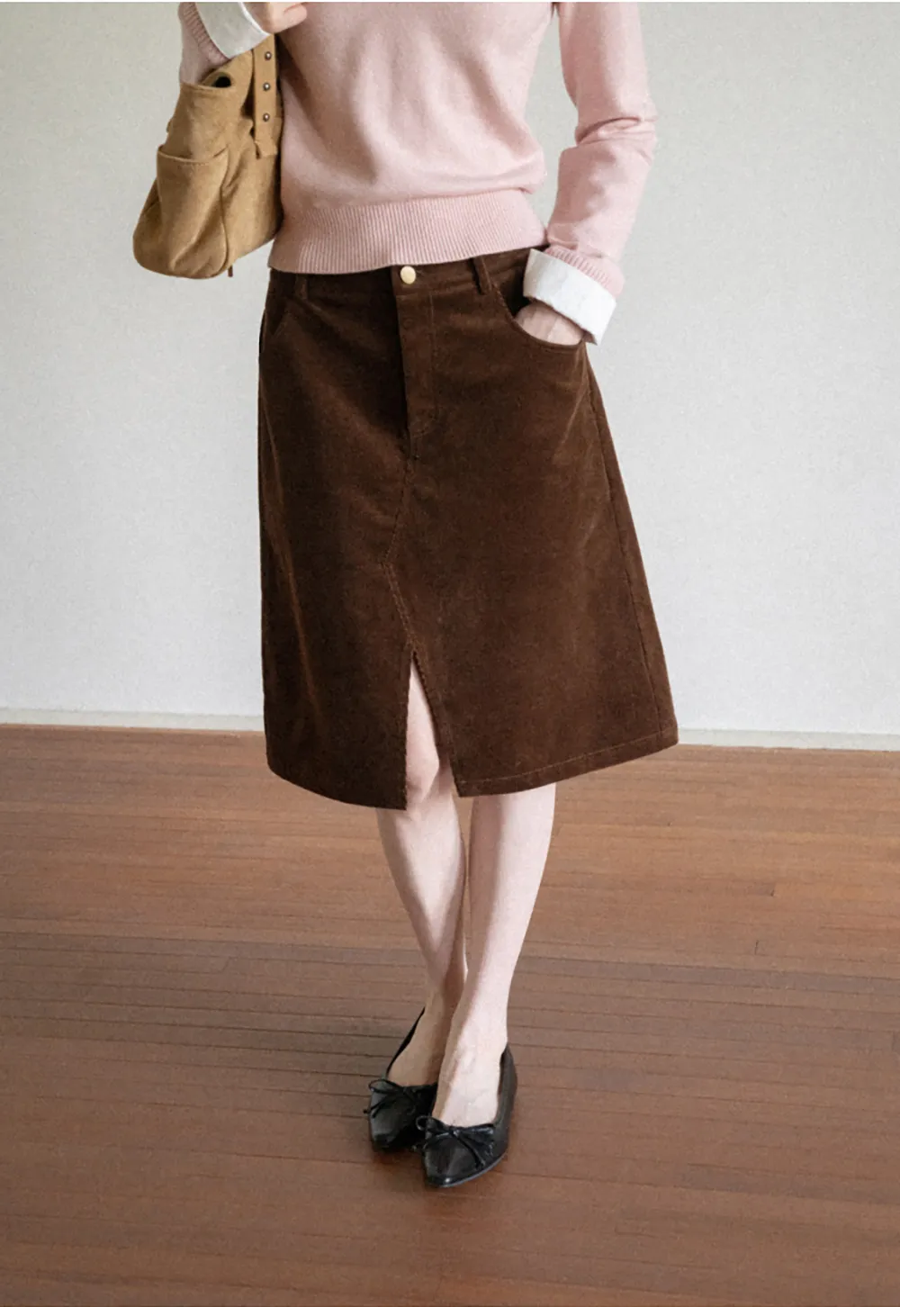 Corduroy A Line Mini Skirt with Center Seam