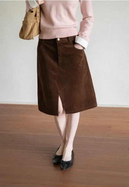 Corduroy A Line Mini Skirt with Center Seam
