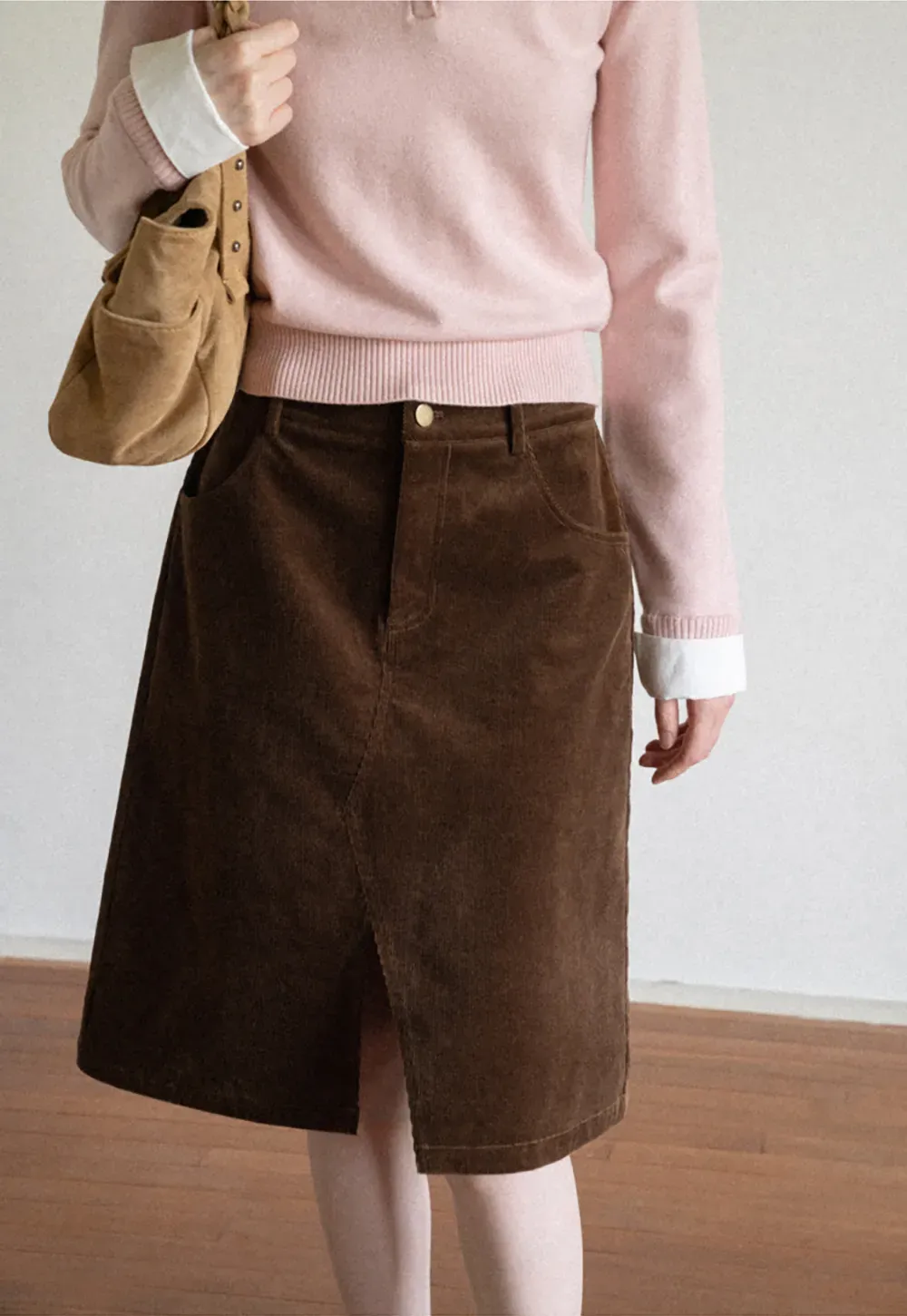 Corduroy A Line Mini Skirt with Center Seam